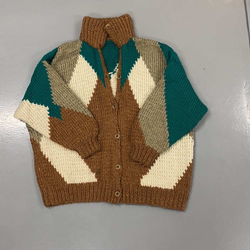 Hand knit over size boho sweater with wooden buttons